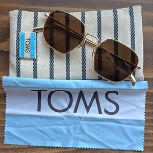 Toms Sawyer Gold Frame Sunglasses, case and cloth.